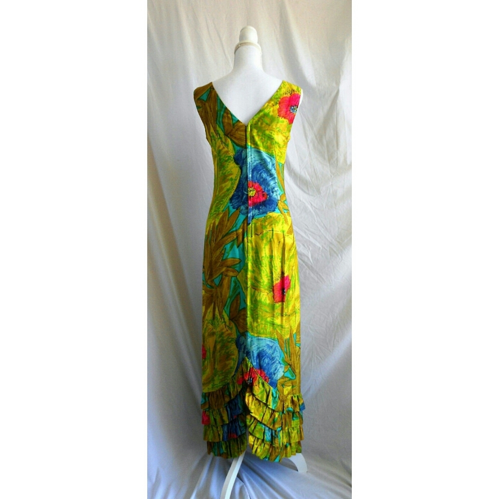 Vintage 60s Boho Hippie Hawaiian Maxi Dress Sz 4 - Picture 2 of 8